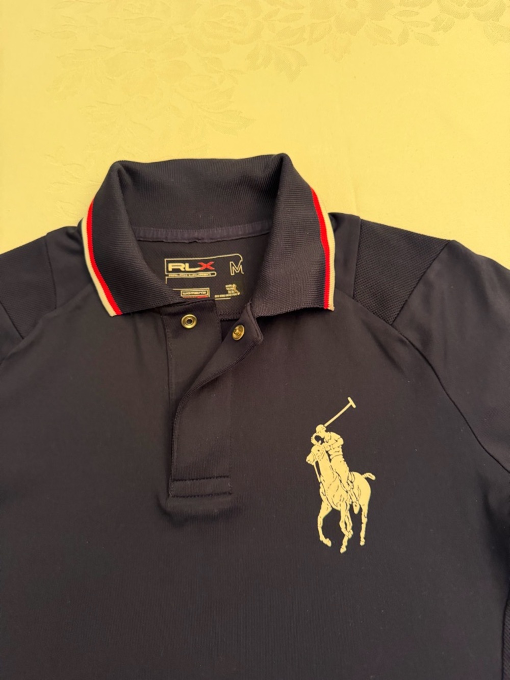 Ralph Lauren Navy Polo with Cream Logo and Red-Trim Collar